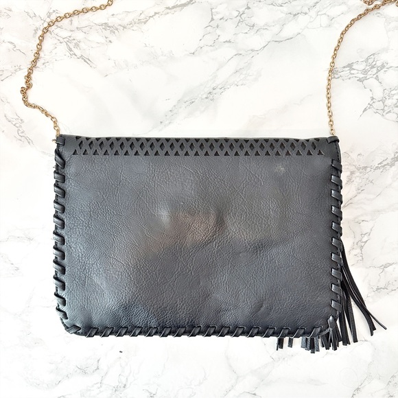 Bam Forever Laser Cut Vegan Leather Tassel Gold Chain Crossbody Purse Clutch - Picture 7 of 9